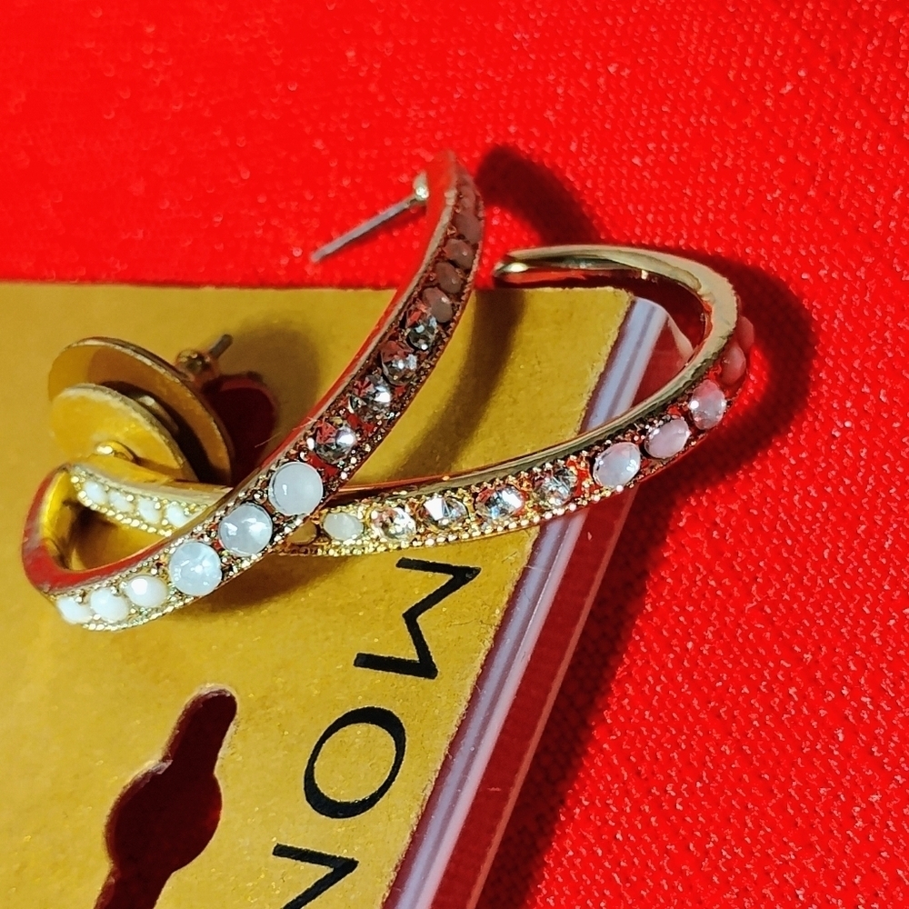 Vintage Monet Gold Plated Hoop Earrings. Pierced ear. 1.5"​​​​​